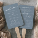 Boho Chic Dusty Blue Wedding Program Hand Fan<br><div class="desc">This boho chic dusty blue wedding program hand fan is perfect for a minimalist wedding ceremony. The neutral light blue gray modern bohemian design features simple rustic calligraphy with a unique yet classic style. Personalize your wedding program with you names, wedding date, location, thank you message, order of service, and...</div>