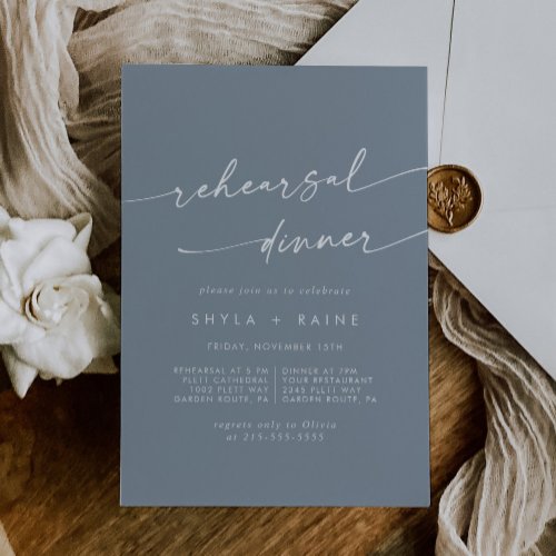 Boho Chic Dusty Blue Wedding Rehearsal Dinner Invitation