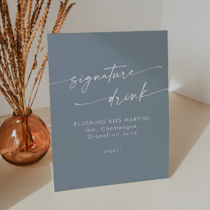 Boho Chic Dusty Blue Wedding Signature Drink Pedestal Sign