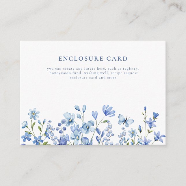 Boho Chic Dusty Blue Wildflower Enclosure Card (Front)