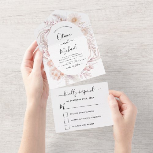 Boho Chic Dusty Pink Desert Wedding  All In One In All In One Invitation