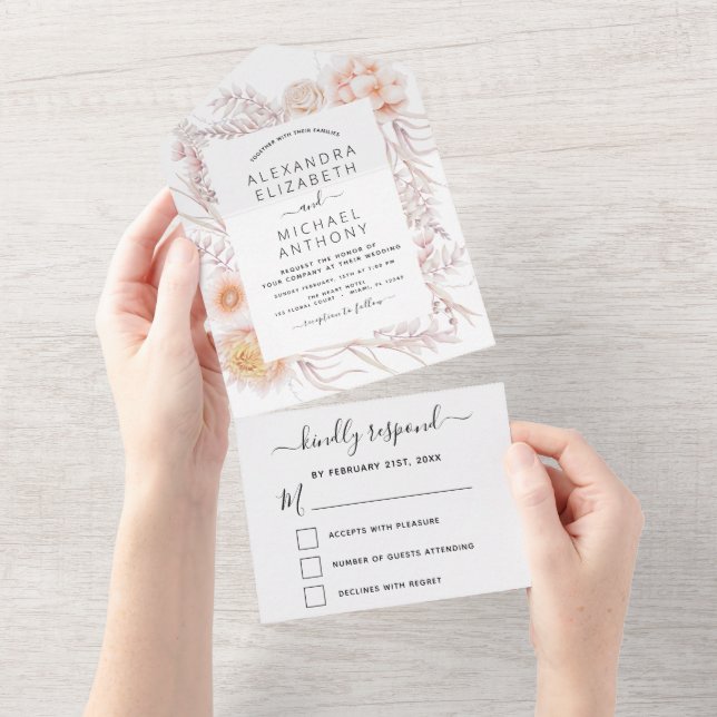 Boho Chic Dusty Pink Desert Wedding All In One Invitation (Tearaway)