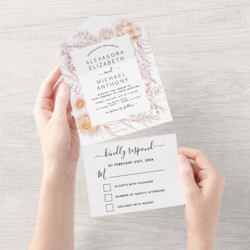 Boho Chic Dusty Pink Desert Wedding All In One Invitation