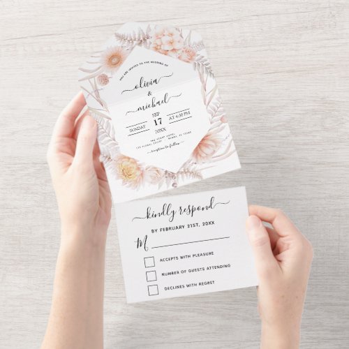 Boho Chic Dusty Pink Desert Wedding RSVP All In One Invitation