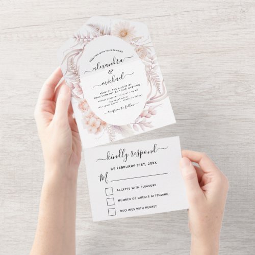 Boho Chic Dusty Pink Desert Wedding RSVP All In One Invitation