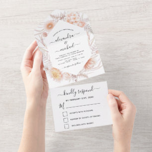 Boho Chic Dusty Pink Desert Wedding RSVP All In One Invitation
