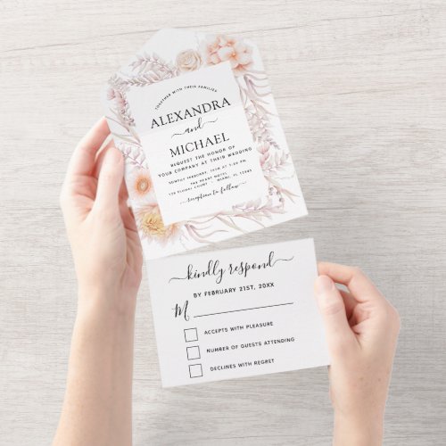 Boho Chic Dusty Pink Desert Wedding RSVP All In One Invitation