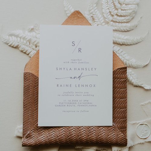 Boho Chic Dusty Purple Monogram Wedding Invitation