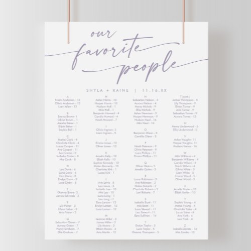 Boho Chic Dusty Purple Printable Seating Chart