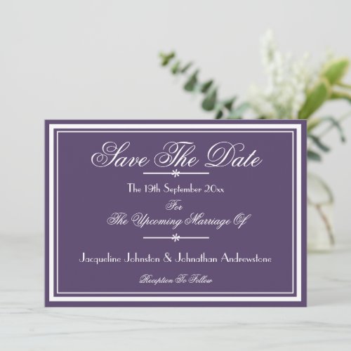 Boho Chic Dusty Purple Script Save The Date Announcement