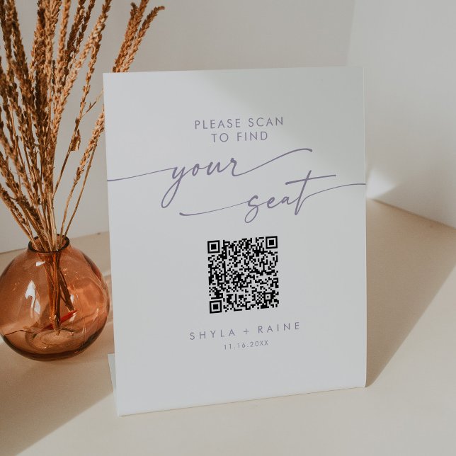 Boho Chic Dusty Purple Seating Chart QR Code Pedestal Sign (Creator Uploaded)