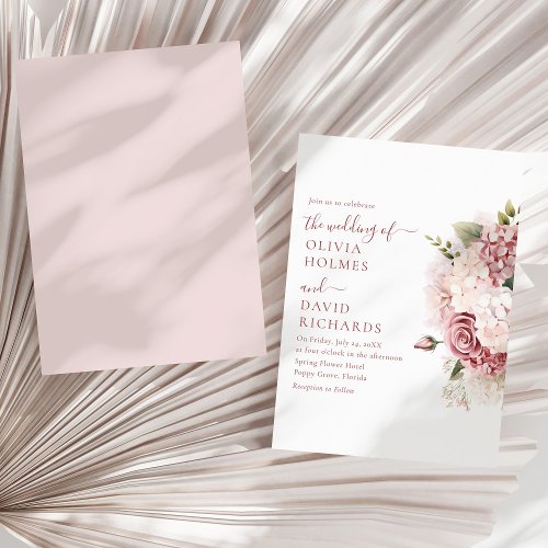 Boho Chic Dusty Rose Hydrangea Wedding Invitation