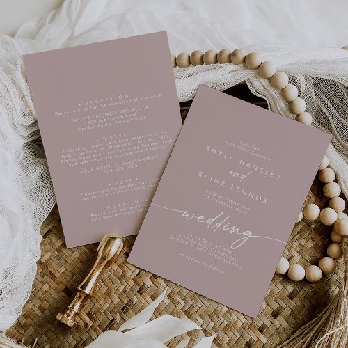 Boho Chic Dusty Rose Pink Front and Back Wedding Invitation