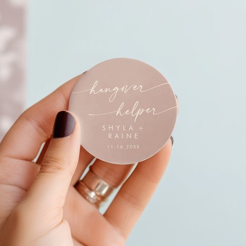 Boho Chic Dusty Rose Pink Hangover Helper Favor Classic Round Sticker