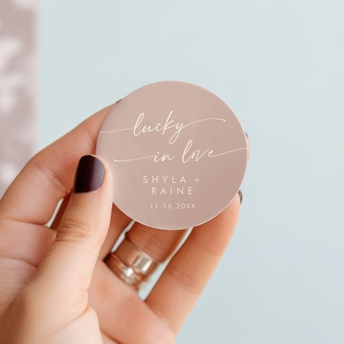 Boho Chic Dusty Rose Pink Lucky In Love Favor Classic Round Sticker