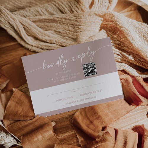 Boho Chic Dusty Rose Pink Mail In and QR Code RSVP Card