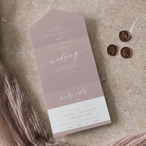 Boho Chic Dusty Rose Pink Meal Choice RSVP Wedding All In One Invitation