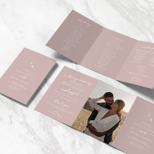 Boho Chic Dusty Rose Pink Monogram Wedding Tri-Fold Program