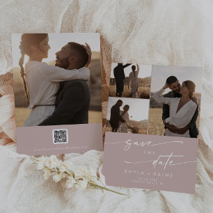 Boho Chic Dusty Rose Pink Multi Photo QR Code Save The Date