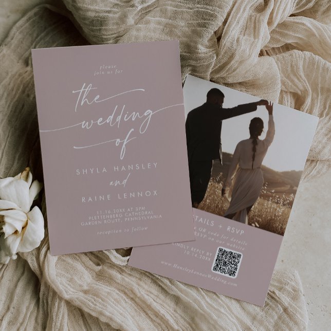 Boho Chic Dusty Rose Pink Photo QR Code Wedding Invitation (Boho Chic Dusty Rose Pink Photo QR Code Wedding Invitation)