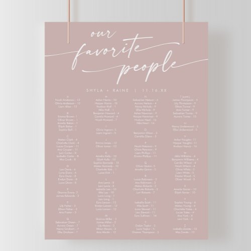 Boho Chic Dusty Rose Pink Printable Seating Chart