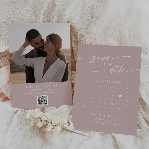 Boho Chic Dusty Rose Pink QR Code Photo Calendar Save The Date