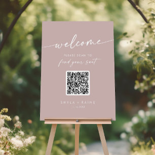 Boho Chic Dusty Rose Pink QR Code Seating Chart Foam Board