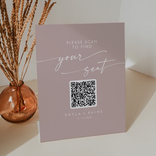 Boho Chic Dusty Rose Pink Seating Chart QR Code Pedestal Sign