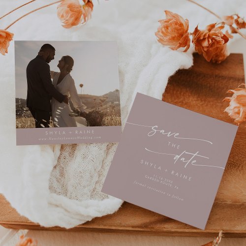 Boho Chic Dusty Rose Pink Square Photo Back Save The Date