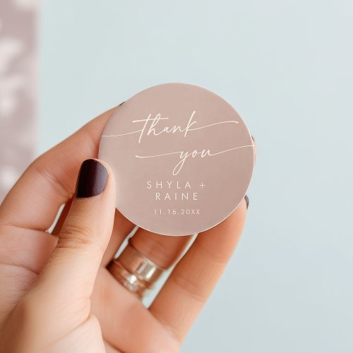Boho Chic Dusty Rose Pink Thank You Wedding Favor Classic Round Sticker