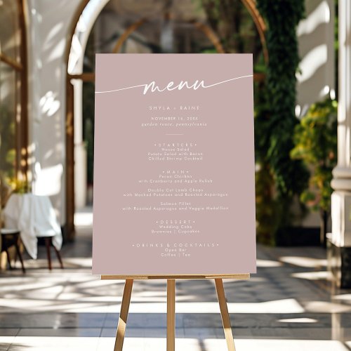 Boho Chic Dusty Rose Pink Wedding Menu Foam Board