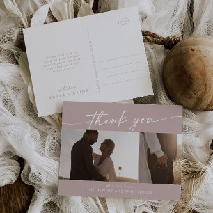Boho Chic Dusty Rose Pink Wedding Photo Thank You Postcard