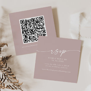 Boho Chic Dusty Rose Pink Wedding QR Code RSVP Enclosure Card
