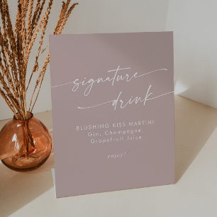 Boho Chic Dusty Rose Pink Wedding Signature Drink Pedestal Sign