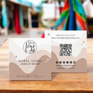 Boho chic earth tone Jewelry maker Qr logo Square Business Card