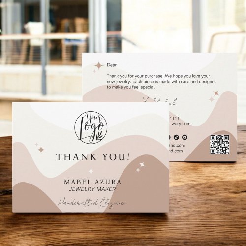 Boho chic earth tone Jewelry maker Qr logo Thank You Card