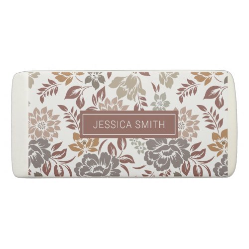 boho chic earthy tones floral natural with name eraser