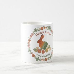  Boho Chic Easter Bunny Floral Wreath & Eggs Sprin Coffee Mug