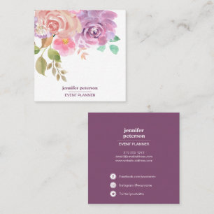 Boho chic Elegant bloom peony  Social Media Icons Square Business Card