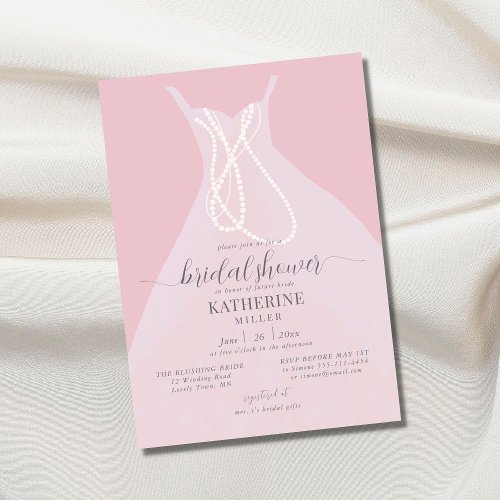 Boho Chic Elegant Dress Pearls Pink Bridal Shower Invitation