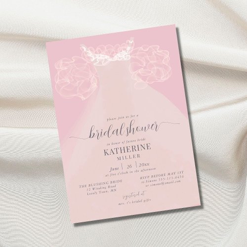 Boho Chic Elegant Dress Pink Ruffles Bridal Shower Invitation