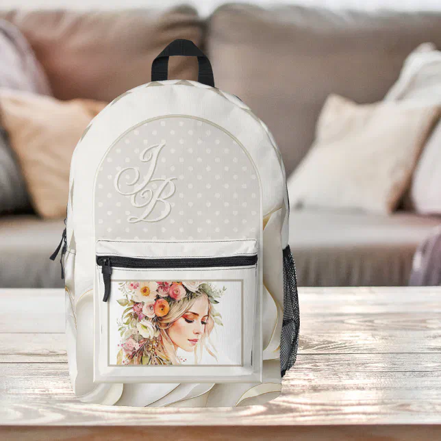 Boho Chic Elegant Monogram Printed Backpack | Zazzle