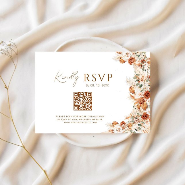 Boho Chic Elegant Script Wedding Website QR Code RSVP Card (Creator Uploaded)