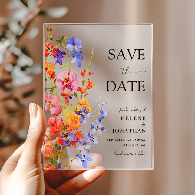 Boho Chic Elegant Wildflower Wedding Save The Date (Boho Chic Elegant Wildflower Wedding Save The Date Acrylic Invitations)