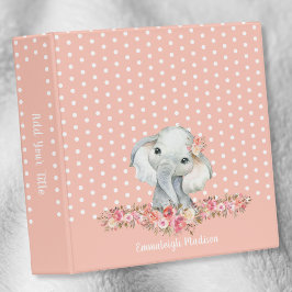 Boho Chic Elephant Baby Girl Watercolor 3 Ring Binder