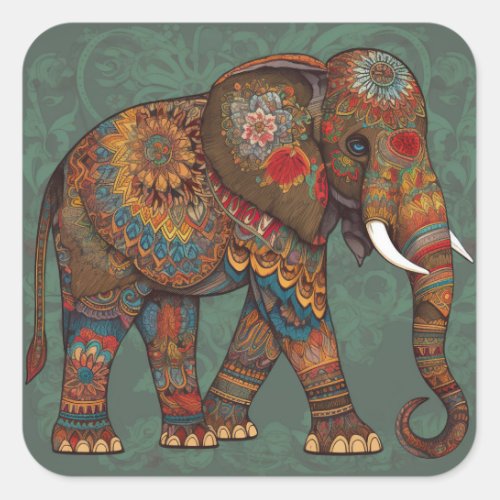 Boho Chic Elephant Sticker with Ornate Decorations