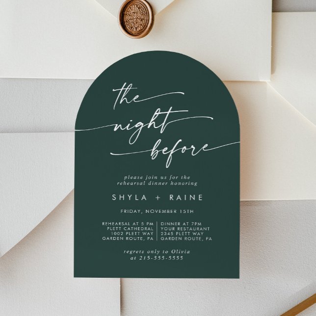 Boho Chic Emerald Green Arch Rehearsal Dinner Invitation (Creator Uploaded)