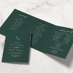 Boho Chic Emerald Green Monogram Wedding Tri-Fold Program<br><div class="desc">This boho chic emerald green monogram wedding tri-fold program is perfect for a minimalist wedding. The dark and moody hunter forest green modern bohemian design features simple rustic calligraphy with a unique yet classic style. Personalize your wedding program with your initials, names, wedding date and location, your favorite quote or...</div>