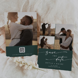 Boho Chic Emerald Green Multi Photo QR Code Save The Date