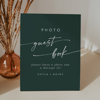 Boho Chic Emerald Green Photo Guest Book Wedding Pedestal Sign